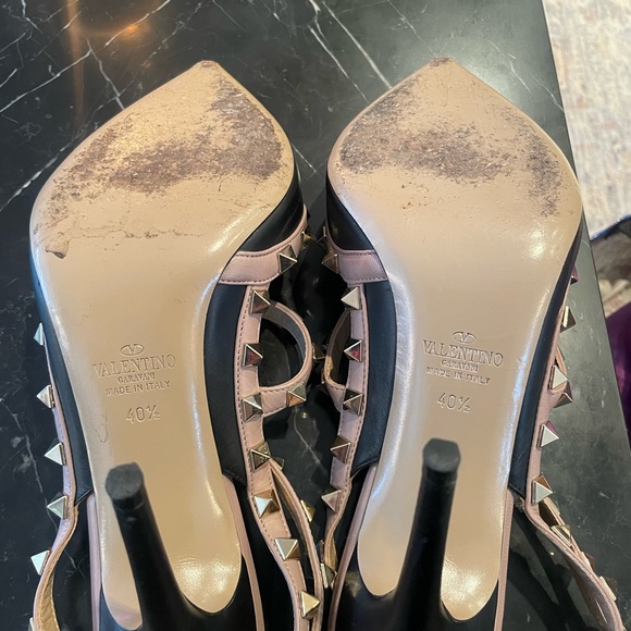 Valentino rockstud  black/tan leather ankle strap pump 100MM/ 40.5 size - Picture 4 of 5